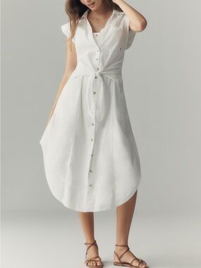 Pilcro White Button-Front Tie-Waist Midi Dress XS NWT
